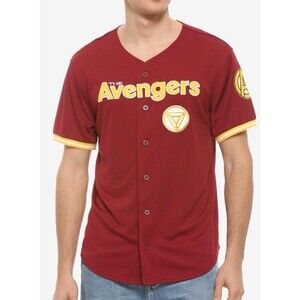 Marvel Avengers Baseball Jersey Mens Medium Red Stark 63 Shirt Button Iron Man